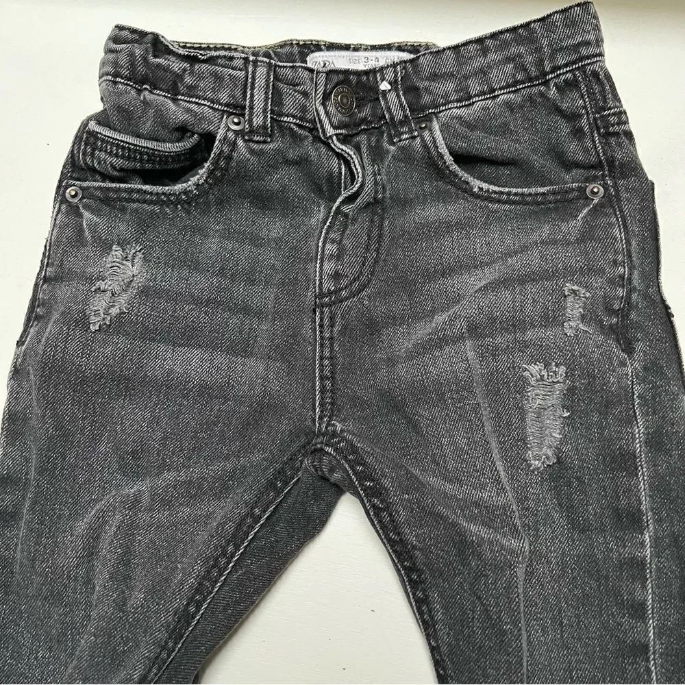 Zara Cotton Distressed Straight Denim Jeans Faded Black Toddler 3-4 Yrs Old EUC